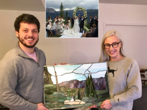As a remembrance of their special wedding on a mountain top in Colorado I recreated the location in glass.