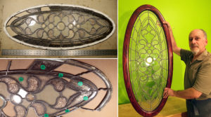 An oval window from her grandmother's home was in really bad shape. Needed numerous pieces of glass replaced and a new frame. An oval window from her grandmother's home was in really bad shape. Needed numerous pieces of glass replaced and a new frame.