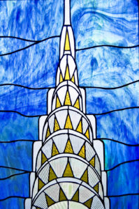 Another interpretation of the Chrysler Building using a palette of soft transparent and translucent glass. Another interpretation of the Chrysler Building using a palette of soft transparent and translucent glass.