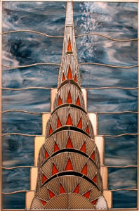 A version of the Chrysler Building using mirrored glass and gorgeous blue opal glass. A version of the Chrysler Building using mirrored glass and gorgeous blue opal glass.
