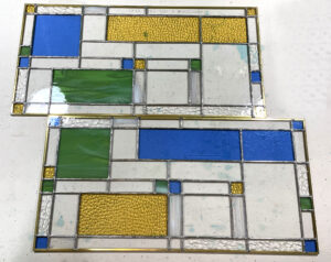 I created several Mondrian-style transoms and moved around the key color elements to make them all different.