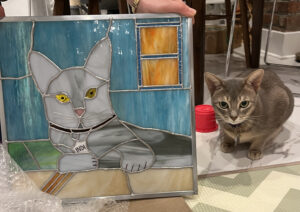 Working from a photo of Indi the cat I created a portrait in glass.